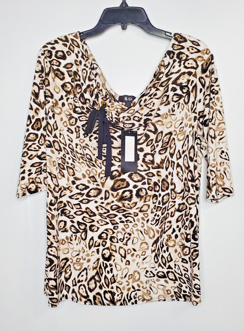 Slim Factor by Investments Womens Animal Print Off Shoulder Blouse Top 3/4 SZ M